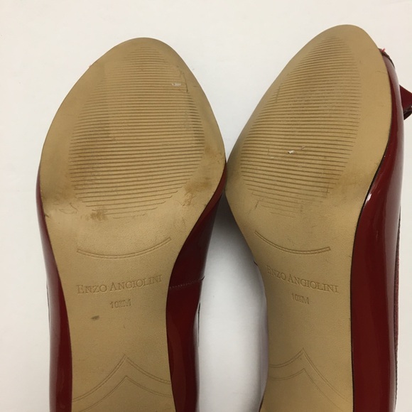 Enzo Angliolini Red Leather Peep Toe Pumps Heels Size 10.5 - Picture 8 of 12